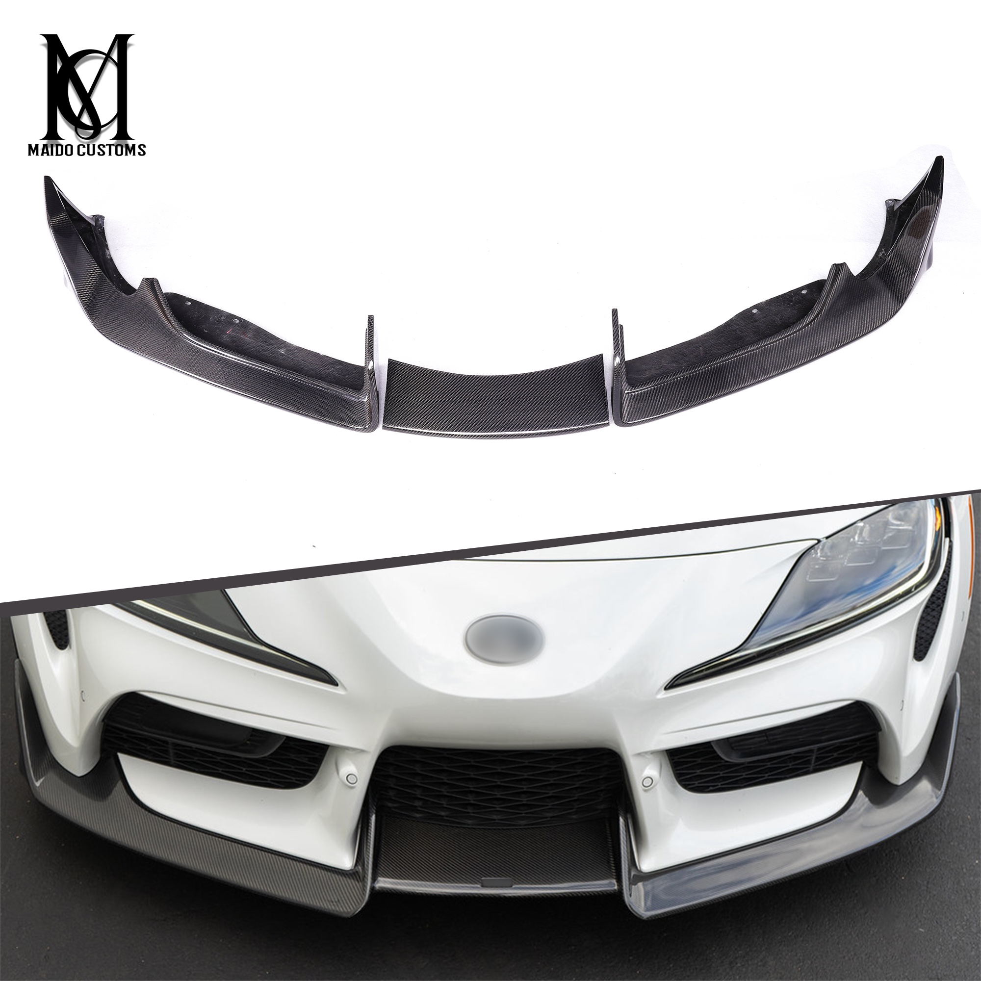 Toyota Supra A90 AD Style Carbon Fiber Front Lip 3-Piece Set 2019+